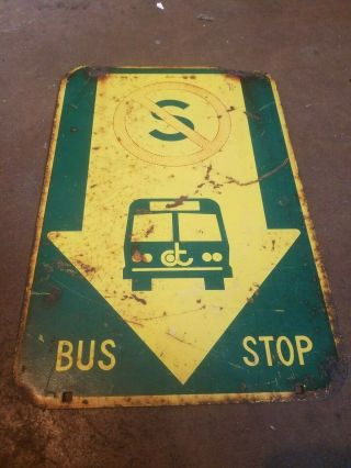 Chicago Bus Stop 2sided Sign Vintage Old Transportation Gas Oil Station