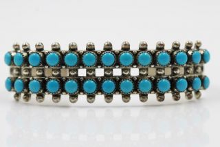 Navajo Vintage Double Row Blue Turquoise Handmade Sterling Silver Cuff Bracelet