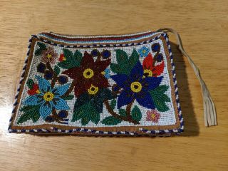 Vintage Native American Hand Made Beaded Bag Handbag Floral - Beads
