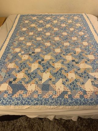 Vintage Patchwork Quilt Topper.  80 Inches By 60 Inches.  Some Stains