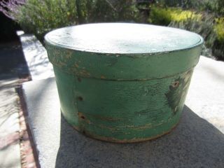 Old Antique Apple Green Painted Wooden Lidded Pantry Box