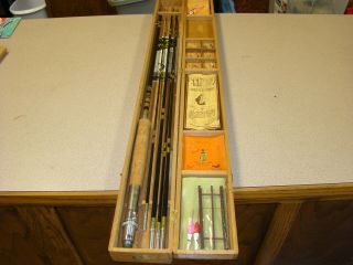 Vintage Bamboo Fly Fishing Pole And Casting Rod Including Flies
