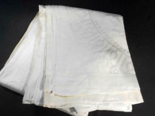 Vintage Wht Dbl Damask Irish Linen 132 " Banquet Tablecloth For The Holidays,  11 