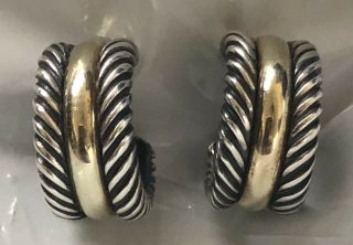 David Yurman Cable Classics 14k 585 & Sterling Silver 925 Hoop Earrings Pierced