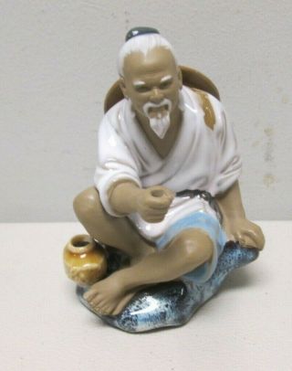 Chinese Porcelain - Clay Figurine Fisherman Shiwan Mudman No Pole