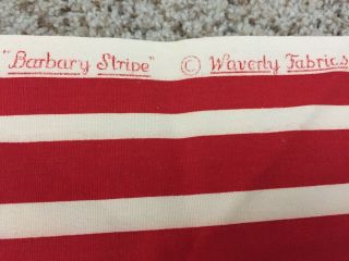 Vtg Waverly Drapery Upholstery Fabric Red Barbary Stripe 48” Wide X 58” Length