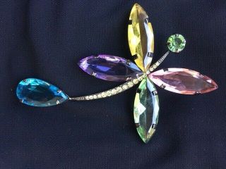 Giorgio Armani Stylized Butterfly Glass And Rhinestone Art Deco Brooch Pin Rare