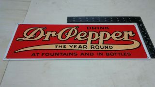 Old Vintage Drink Dr Pepper The Year Round Porcelain Metal Signsoda Pop Fountain