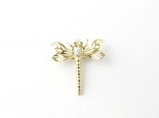 Vintage 14 Karat Yellow Gold Diamond And Ruby Dragonfly Brooch/pin 5217
