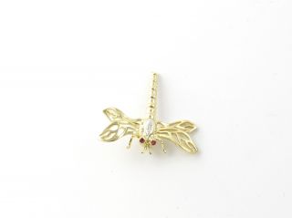 Vintage 14 Karat Yellow Gold Diamond and Ruby Dragonfly Brooch/Pin 5217 3