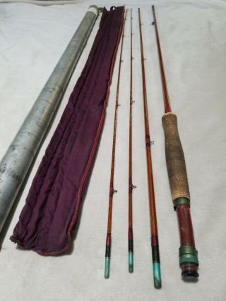 Antique Heddon Bamboo Fly Rod In Bag & Tube,  14 9 