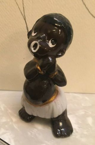 Vtg Black Americana Ceramic/porcelain African Figurine Singing Grass Skirt