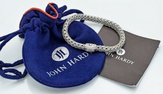 John Hardy Sterling Silver Diamond Wheat Chain Bracelet Orig Pouch 40.  7g