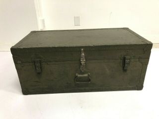 Vintage Wood Foot Locker W Tray Military Us Army Trunk Chest Green Box Wwii Wood