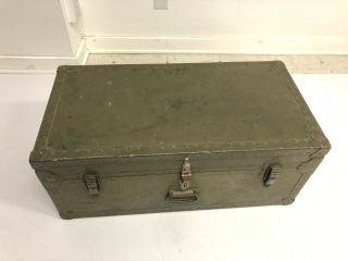 Vintage WOOD FOOT LOCKER w Tray military US army trunk chest Green box wwii wood 2