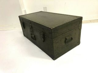 Vintage WOOD FOOT LOCKER w Tray military US army trunk chest Green box wwii wood 3