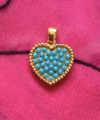 Vintage Antique Gold Blue Beaded Love Heart Charm Pendant Estate Find Vtg Boho