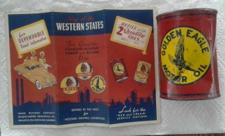 Vintage Golden Eagle Quart Motor Oil Can Wasatch Refining Plus Map Advertising