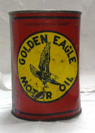 VINTAGE GOLDEN EAGLE QUART MOTOR OIL CAN WASATCH REFINING PLUS MAP ADVERTISING 3
