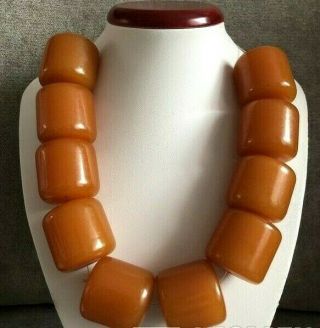 Big Antique Vintage Art Deco Bakelite Faturan Beads Necklace 382 Gr