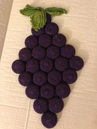 Vintage Purple Grapes Crochet Bottle Cap Pot Holder Hot Pad Trivet