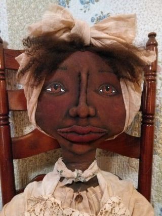 Large Primitive Black Folk Art Doll Beulah 55 Inches Tall Ooak
