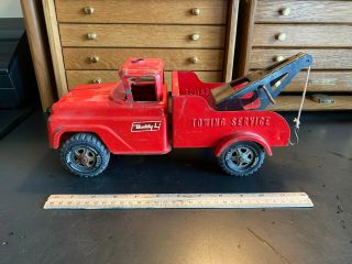 Vintage Buddy L Red Toy Towing Service Truck