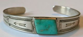 Vintage Navajo Sterling Turquoise Cuff Bracelet Stamped Arrows