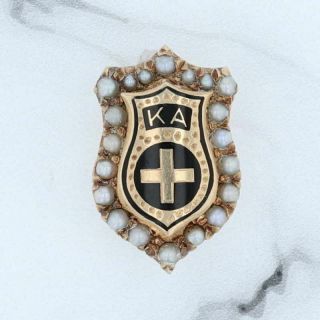 Kappa Alpha Order Badge - 14k Yellow Gold Pearls Greek Shield Fraternity Pin