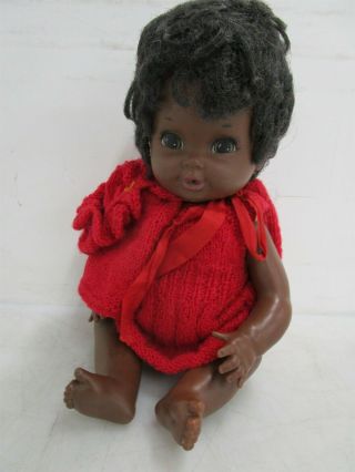Vintage 1972 Shindana Baby Doll With Red Knit Outfit