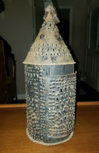 Rare 18th Century Punched Tin Lantern Early England Lighting.  Completely Orig