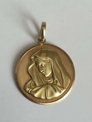 18 K Gold Unoaerre Virgin Mary Pendant Italy Charm 1ar 750 Large Round Golden