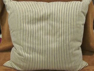 Vintage Primitive Blue Stripe Ticking Feather Pillow 18x18 9 " Thick