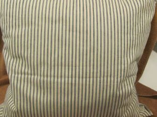 Vintage Primitive Blue Stripe Ticking Feather Pillow 18X18 9 
