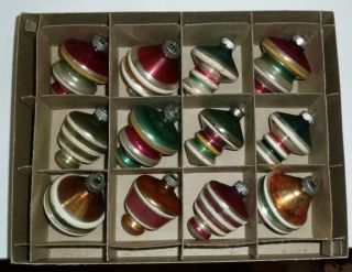 12 Vintage Shiny Brite Glass Christmas Tree Ornaments Lantern,  Top - Shape