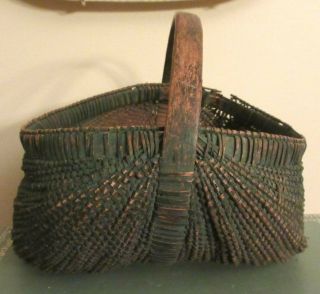 Early Antique American 80 - Rib Buttocks Basket In Green Paint