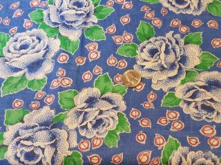 Vintage Full Feedsack: Blue With Roses And Little Pink Figures