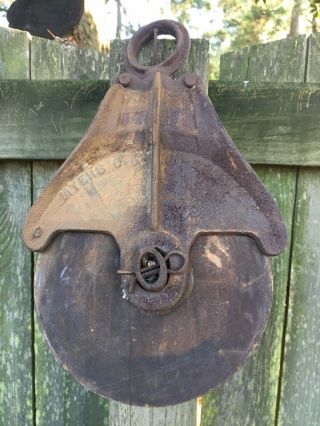 Antique Vintage Cast Iron Myers H - 288 Barn Pulley Old Farm Tool Rustic Primitive