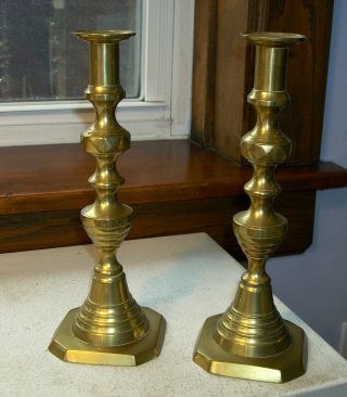 Vintage Brass Push Up Beehive Candlesticks Marked Solid English 10 1/2 " Tall