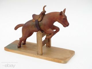 Antique Folk Art Primitive Hand Carved Wood Jumping Horse Sculpture