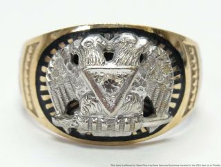 32 Degree 10k Gold Diamond Masonic Ring Size 9.  5