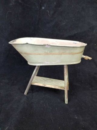 Antique Vintage Tin Oval Bathtub on a stand,  Dollhouse Miniature 3