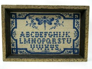 Alphabet Cross Stitch Needlework Sampler Dragonfly Framed Vintage 7.  5 11.  5