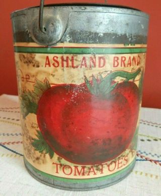 Ashland Brand Tomatoes Tin Metal Can 1890 - 1905 W.  A.  Harrison Virginia Good Cond.