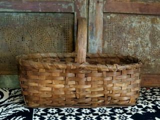 Old Primitive Country Farmhouse Split Oak Bentwood Egg Gathering Basket Aafa