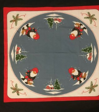 Vintage Christmas Gnome Elf Table Cloth Runner Stildukar Sweden 32 X 34”