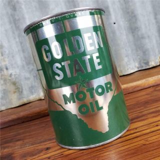 Vintage Rare Golden State 1 Qt.  Motor Oil Can Empty Graphic Sign Gas Station