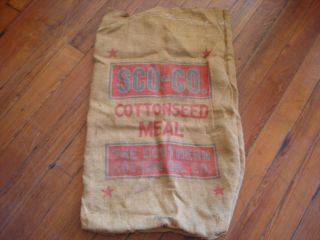Vintage Southern Cotton Oil Co Burlap Bag Sack 100lb Cotton Seed Meal Sco - Co