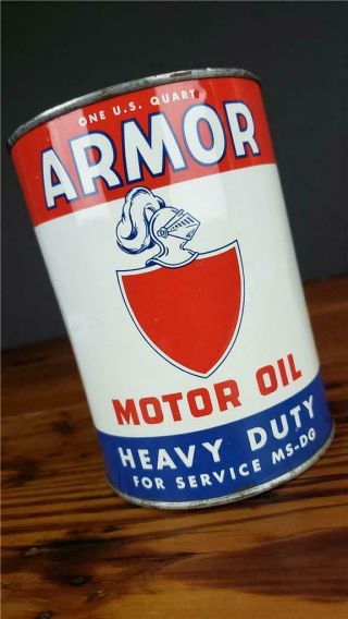 Vintage Old Stock Full Armor Motor Oil Can 1qt.  Metal Gas Sign