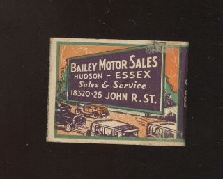 1930s Matchbook Advertising Hudson & Exxex Automobiles,  Bailey Motor Sales